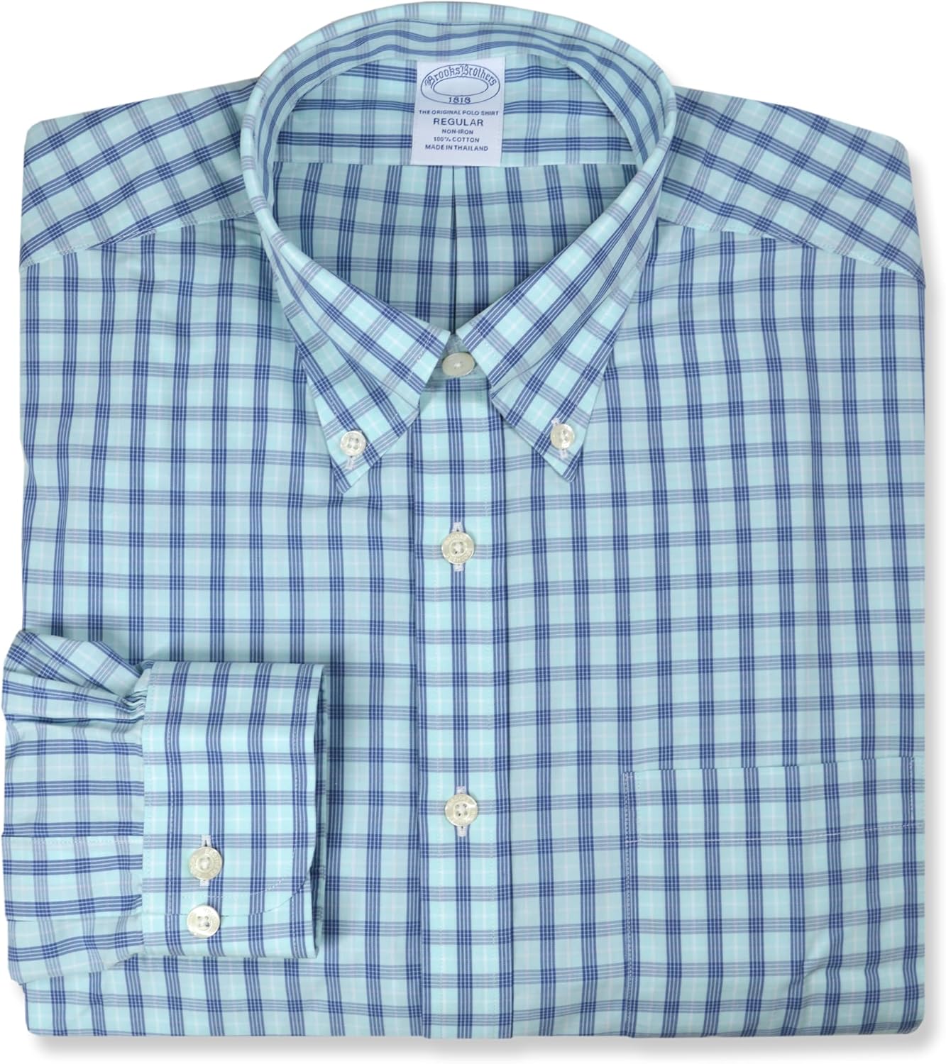 Brooks Brothers Mens Regular Fit Lightweight Cotton Four Stripe Plaid Button Down Shirt,