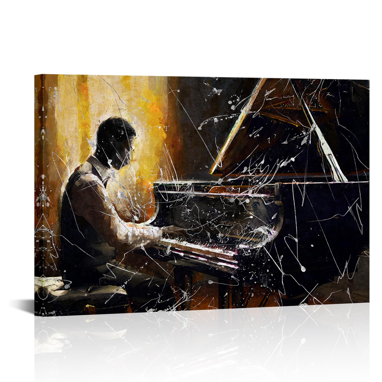 LoveHouse Musica Tela Wall Art Pianoforte Immagini Decor Jazz Pittura per gli Uomini Camera da letto Nero E Oro Musico Camera Opera
