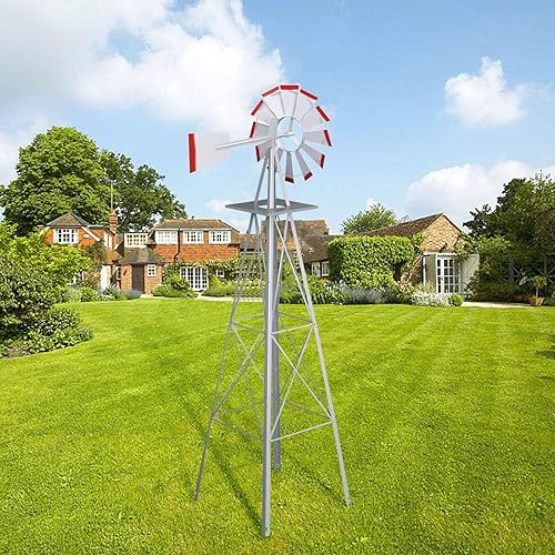 Molino de viento ornamental de 8 pies para jardín, paleta de metal pesado, 4 patas, diseño de molino de viento para exteriores, patio, césped y