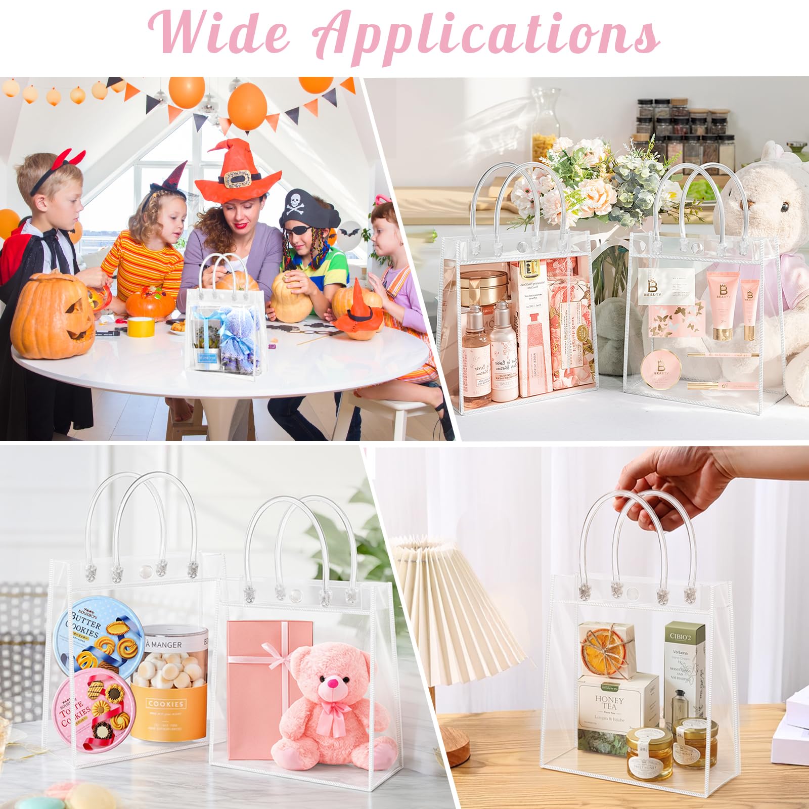 Okxiri 15 PCS Clear PVC Gift Bags with Handles,Small Reusable Plastic Party Favor Bags, Transparent Goodie Bags for Wedding,Baby Shower, Birthday (6.1" x 6.1" x 2.7")