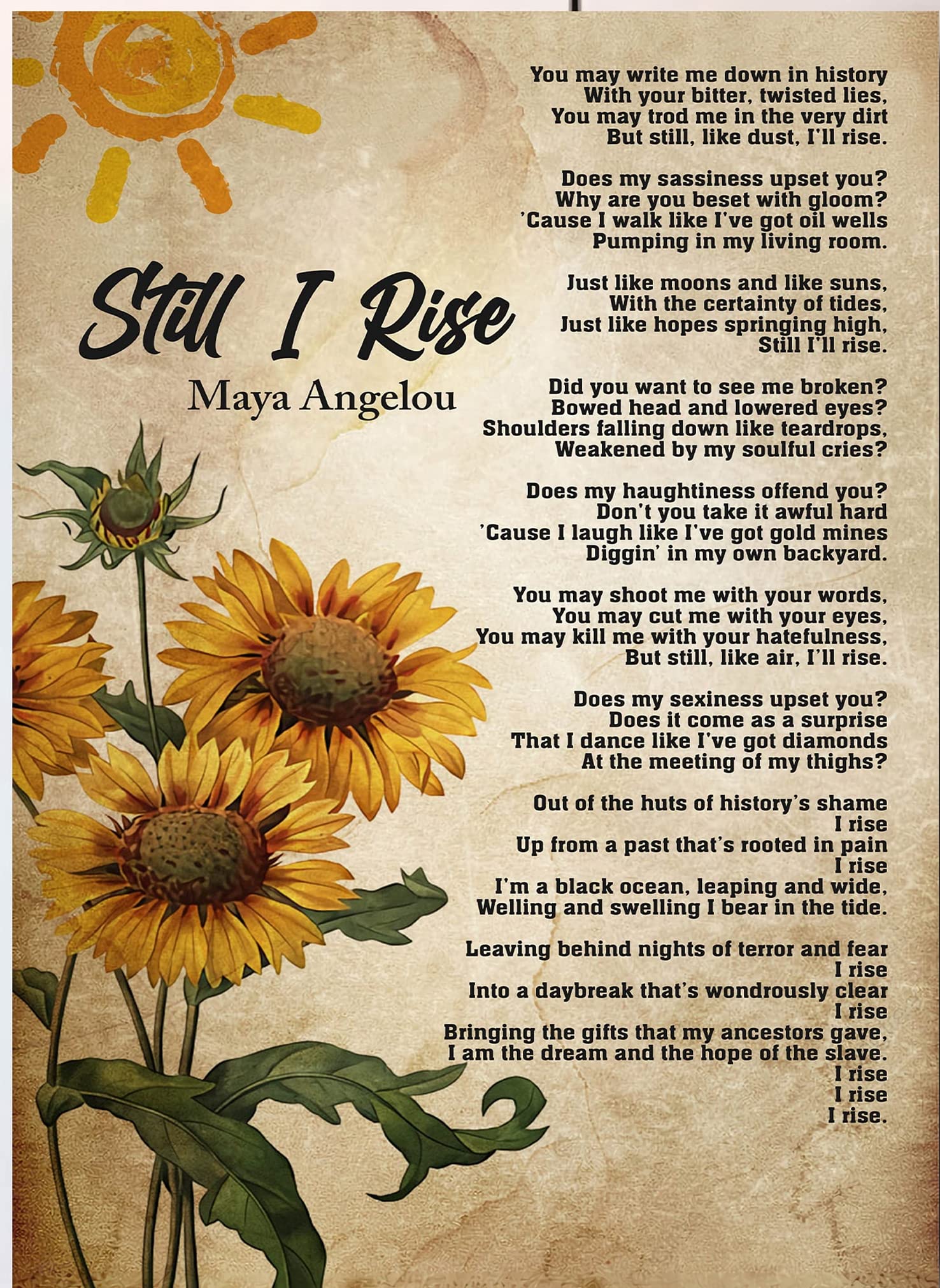 Maya Angelou Still I Rise Vintage Poster, Feminism Women Rights Poster Gift Funny Metal Sign Home Bar Coffee Shop Wall Art Decorative For Home Garage Man Cave Metal Tin Sign 8x12 Inch