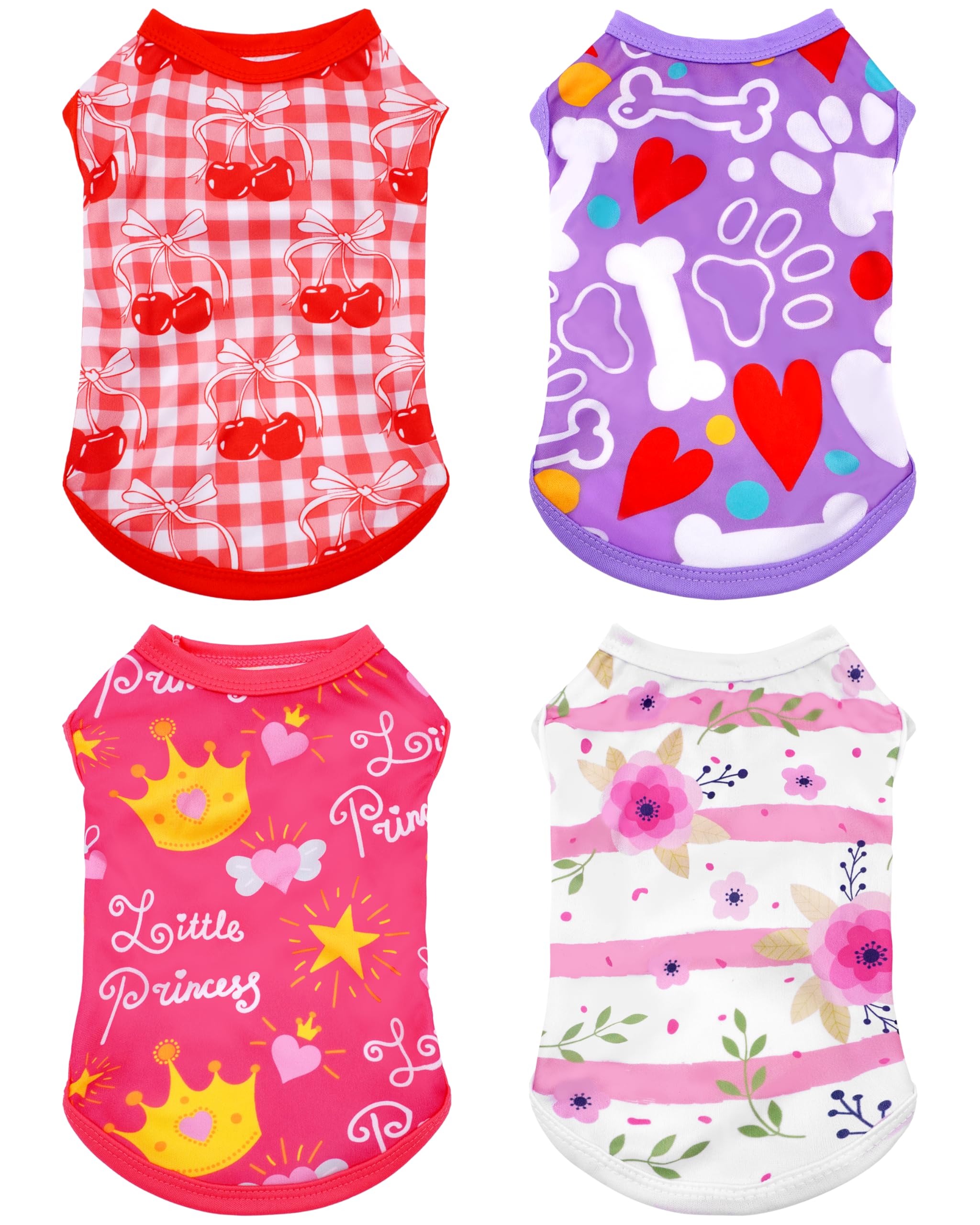 PET SHOW 4 Pack Dog Shirts for Small Doggies Female Tank Top Tee Red Pink T-Shirts Pets Sleeveless Vest Cats Girl Puppy Clothes(Medium)