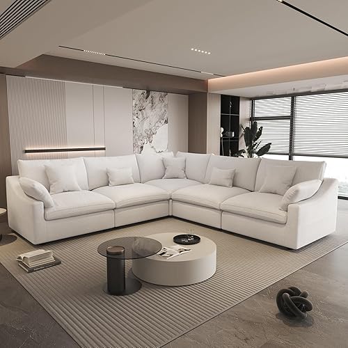Miniatura 56 de WJShome - Sofá seccional modular en forma de nube para sala de estar, sofá de 160" con relleno de plumón en forma de U con otomano, sofás