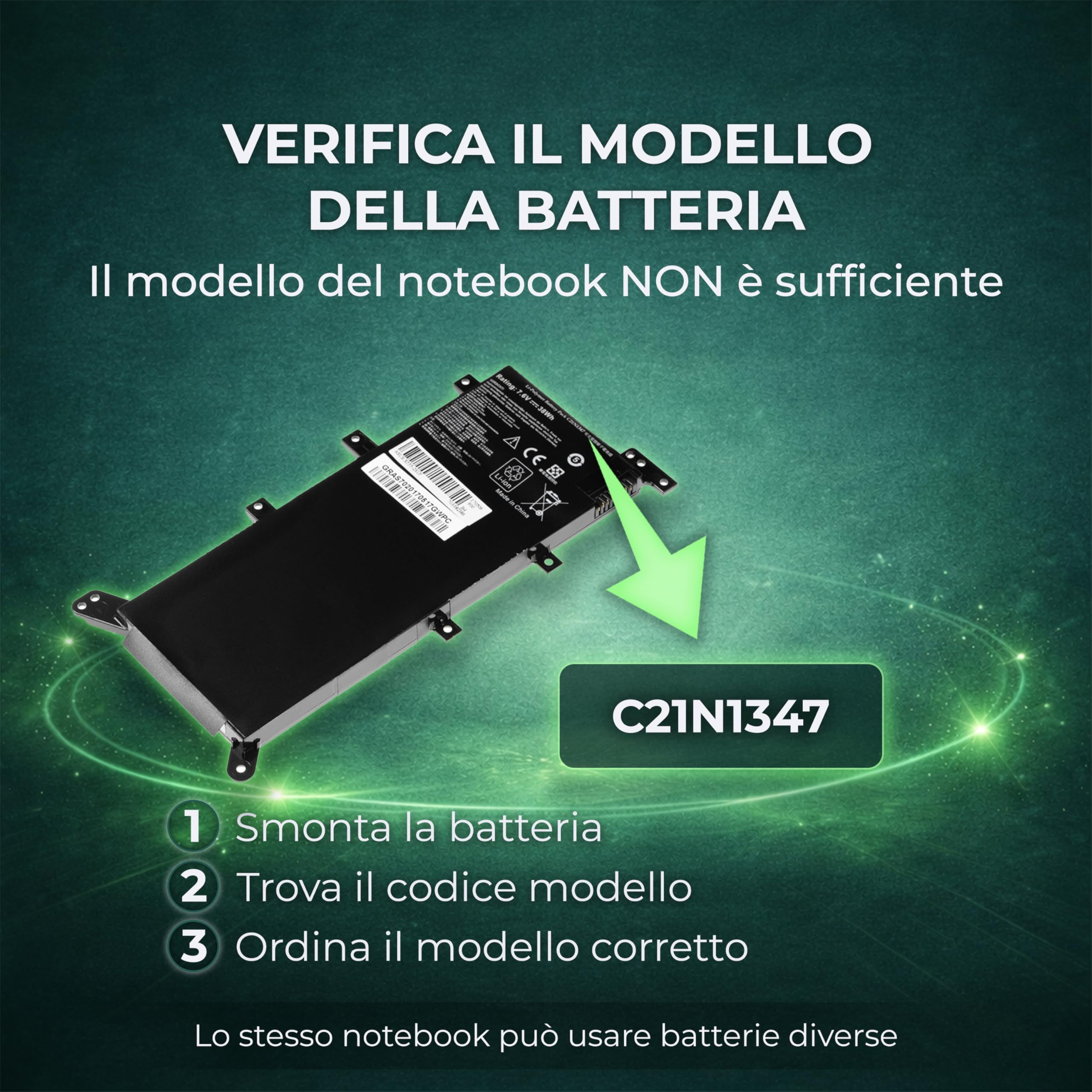 Batteria Compatibile con il Modello batteria ASUS C21N1347 0B200-01130300 per Notebook Laptop Asus F555U F555L X554L X555L A555L R556L (5000 mAh 7,6V 37 Wh) Batteria con assistenza Italiana