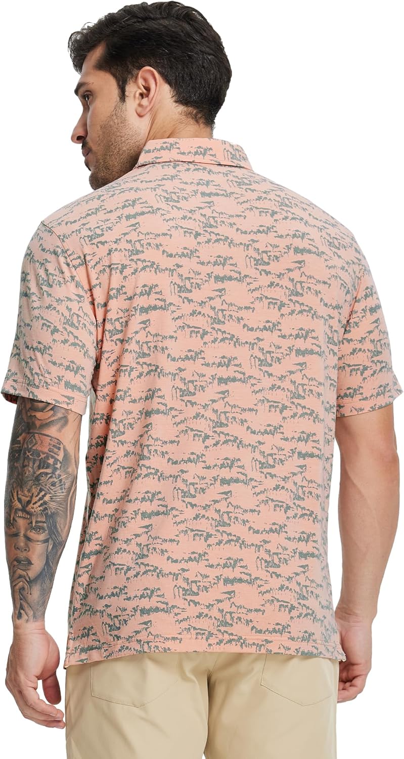 M MAELREG Golf Shirts for Men Print Performance Moisture Wicking Dry Fit Heather Stripe Collared Mens Polo Shirt Short Sleeve - Image 4