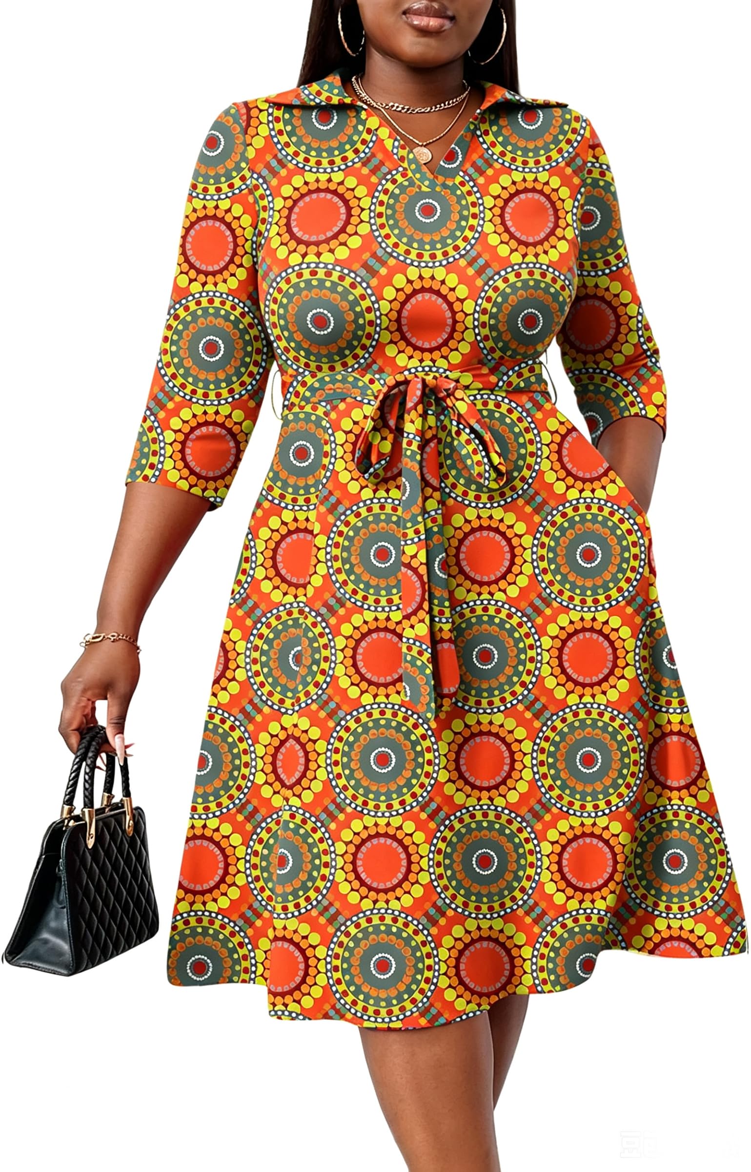 FANDEE Plus Size Midi Dress for Women Casual - Fit and Flare Summer Dresses