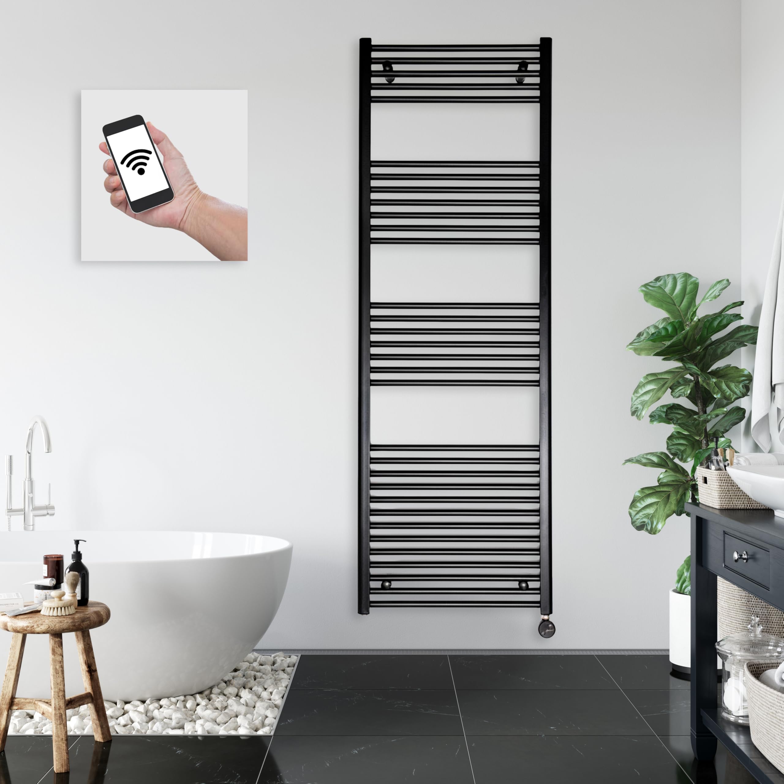 Anapont radiador de baƱo elƩctrico 1775x600 - WiFi APP - negro recto - radiador de toallas - calentador de baƱo elƩctrico - calentador de toallas - fabricado en Alemania