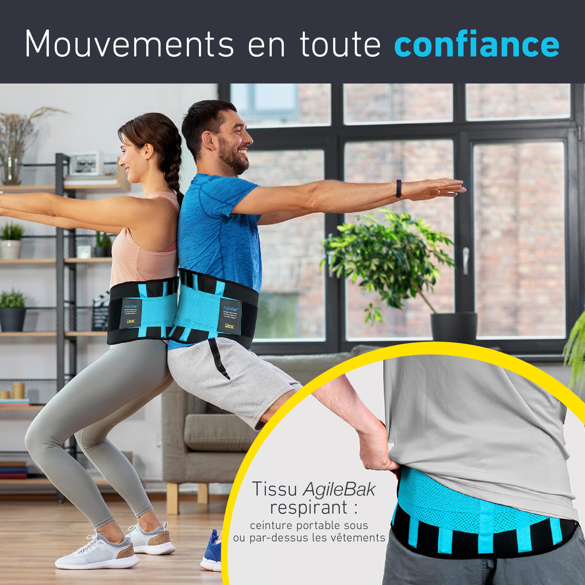 Clever Yellow Ceinture Lombaire Homme/Femme - Seul Dispositif de Soutien Thérapeutique Certifié de Qualité Médicale Qui Soulage les Douleurs et Prévient les Blessures - Taille L