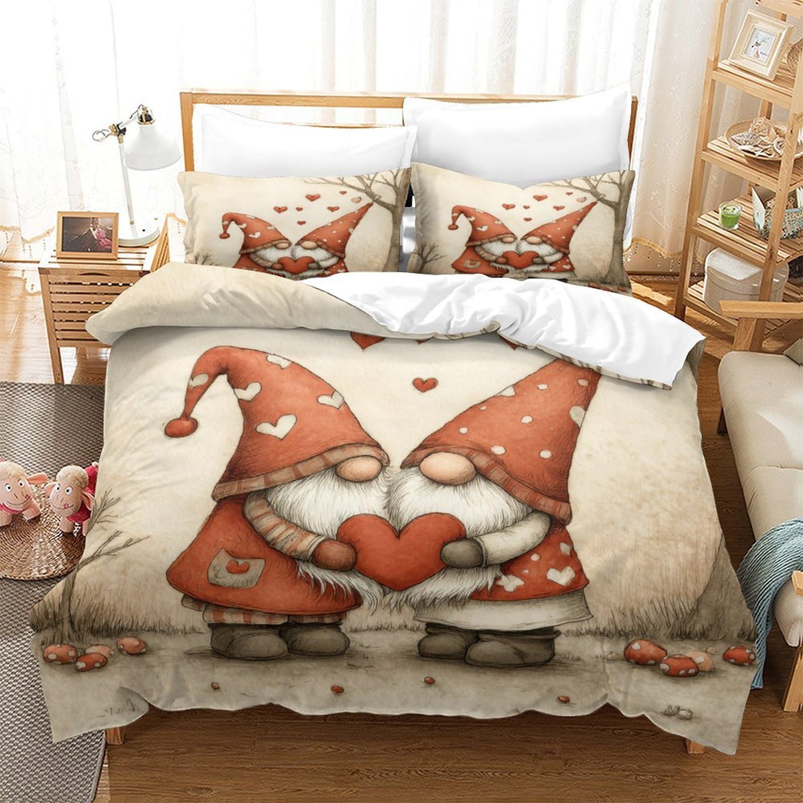3D Gedruckt Liebeswichtel Cartoon Bettbezug Mikrofaser Schlafzimmer Deko Pärchen Bettwäsche Set Hautfreundlich Atmungsaktiv King（220x240cm）