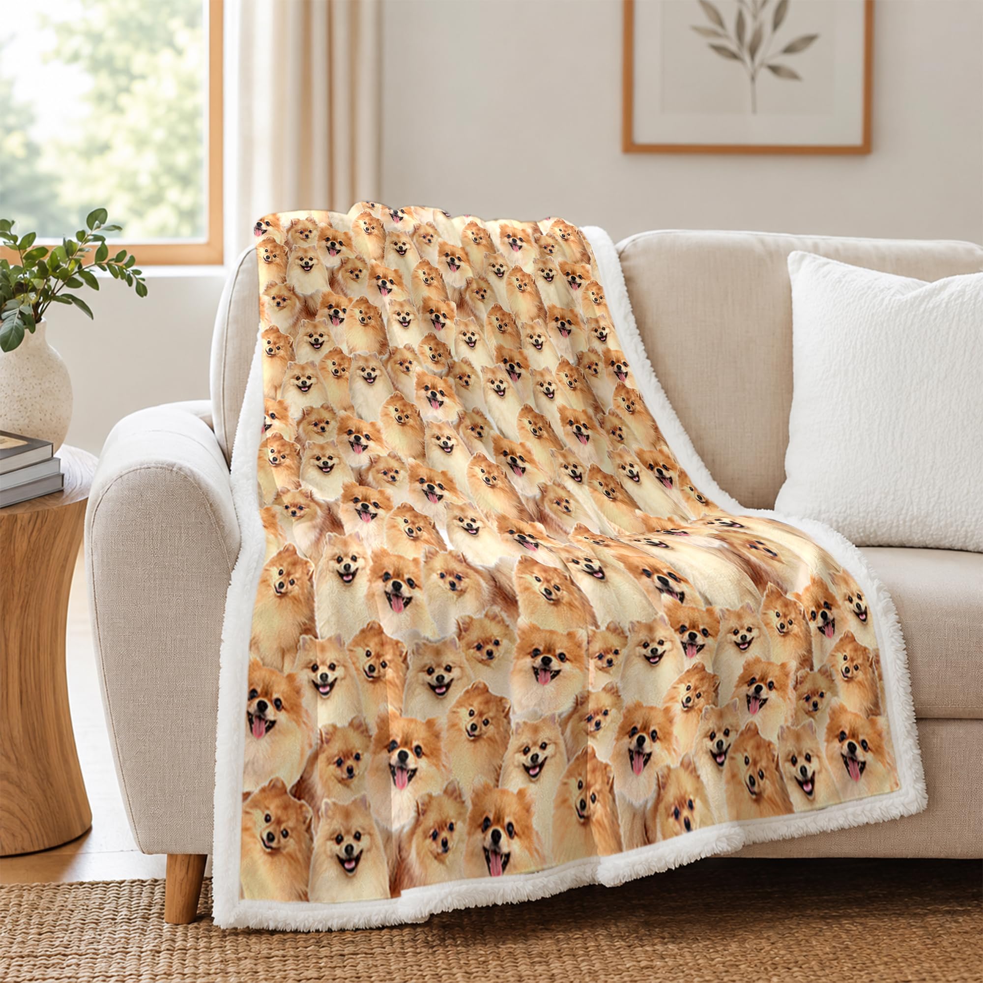 Blessliving Pomeranian Fuzzy Dogs Blanket For Kids Adults Cute Puppy Fleece Blanket Reversible Animal Pattern Sherpa Throw Twin/Double (,150X200cm)