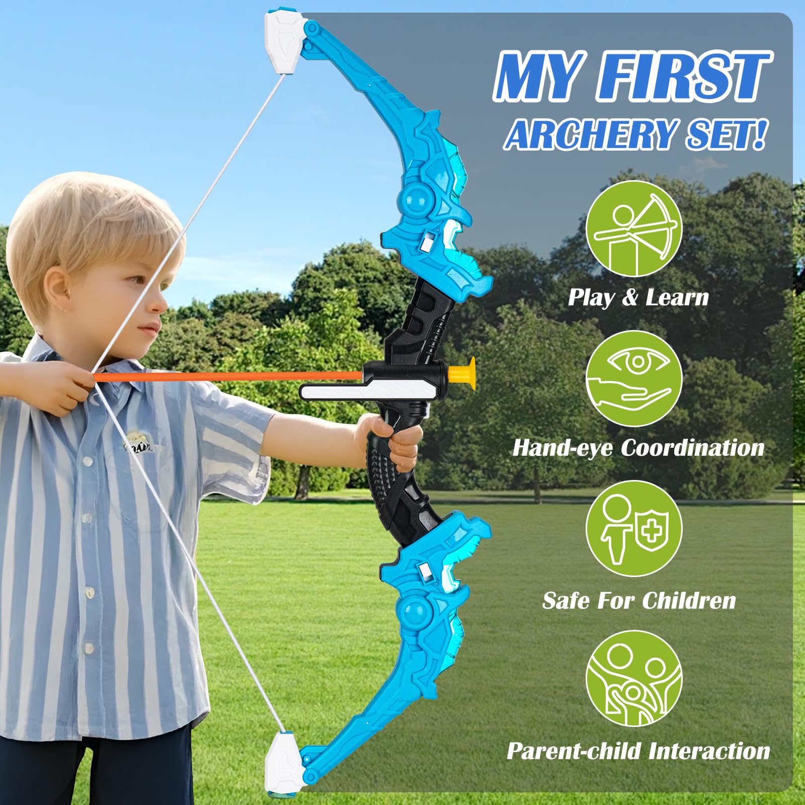 【2本おまとめ】Nature Boys IRON BOW-613 & 622 Niduyong Bow and Arrow for Kids, 2 Pack LED Light Up Archery Set