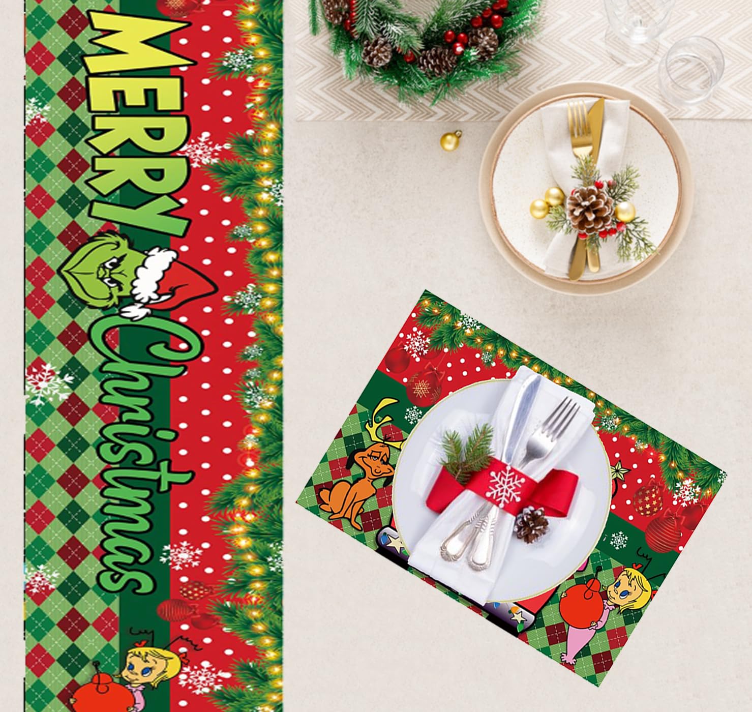 Grinch Weihnachten Tischdecke – 152x213 Cm, Polyester, Waschbar, Für Festtafel & Deko