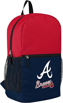 FOCO MLB Officially Licensed Baseball Team Color Primary Logo 2 Tone Big Logo Color Block School Bag Travel Backpack - Atlanta Braves
