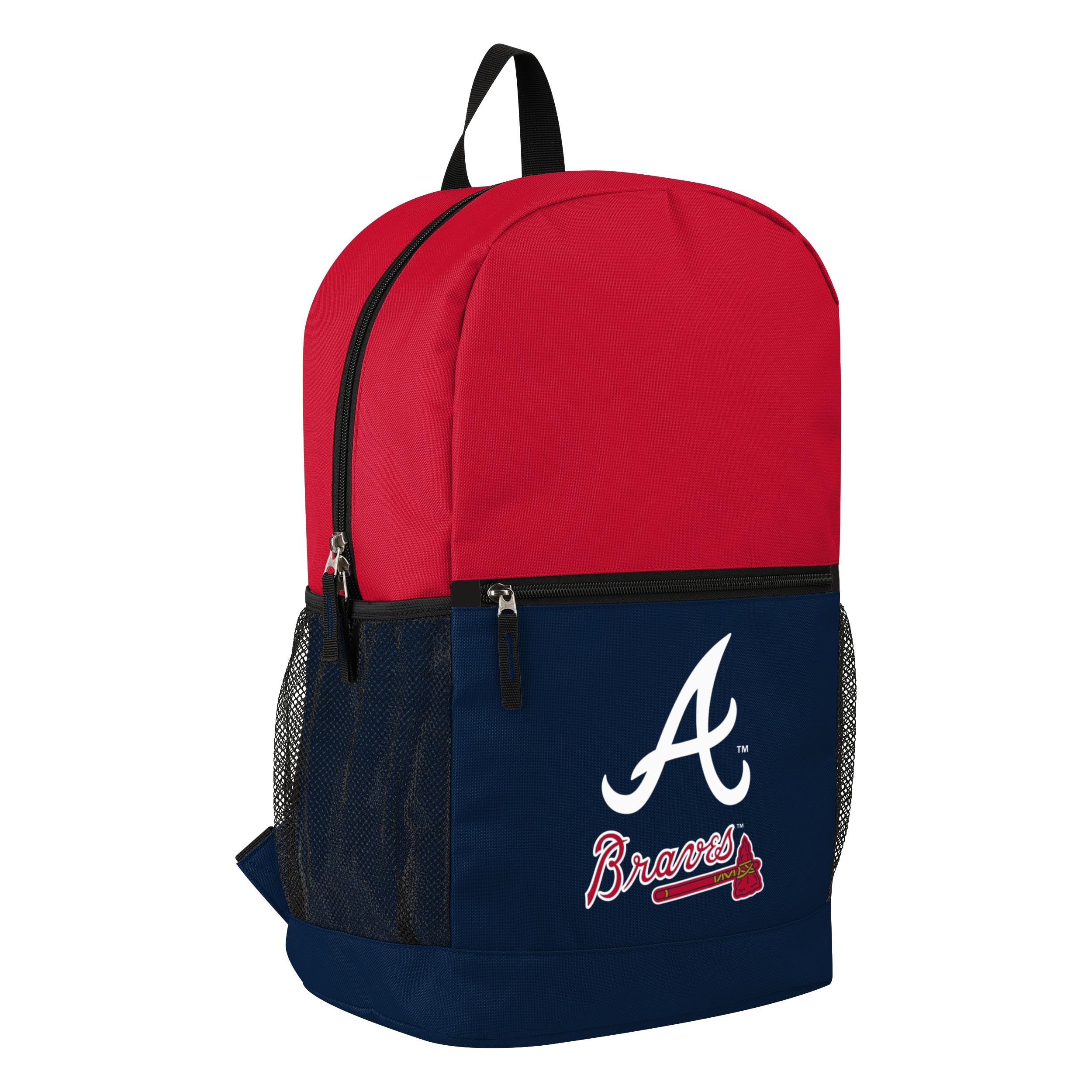FOCO MLB Officially Licensed Baseball Team Color Primary Logo 2 Tone Big Logo Color Block School Bag Travel Backpack - Atlanta Braves