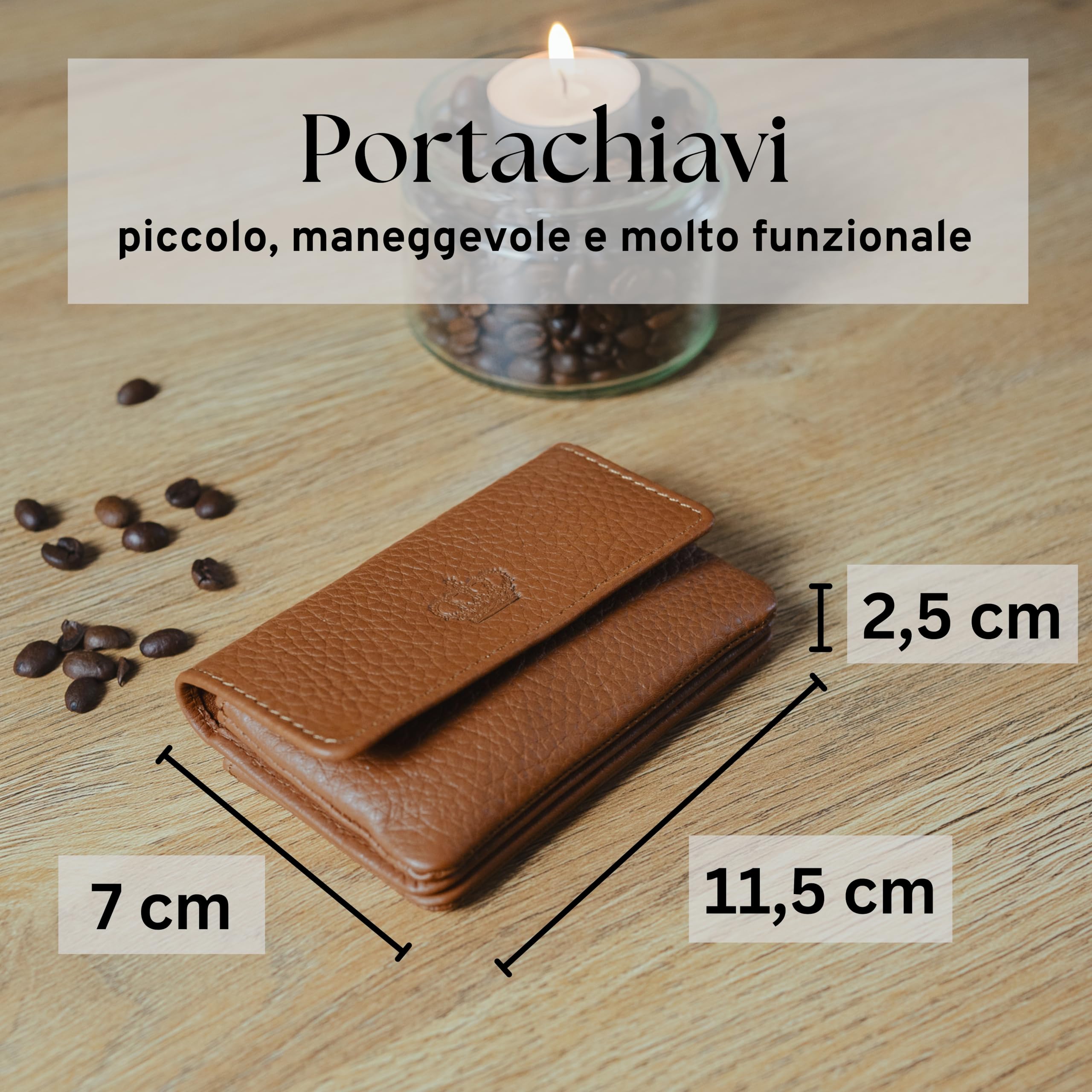 Baur portachiavi da donna in vera pelle – astuccio chiavi con anello in metallo e chiusura a bottone – piccolo portafoglio con cerniera per banconote, monete e carte (Cognac)
