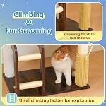 Hey-brother Wooden Cat Tree, 72.4 inch Cats Furniture Tower with Large Platforms, Hammocks, Spacious Condo, Full Sisal Scratching Posts, Ladder, Brush, Water Proof Surface, Rustic Brown MPJ121SR