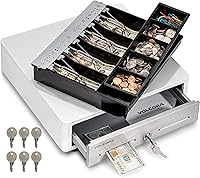 Vista 11 de Volcora Cajón de 33 cm de caja registradora para sistema de punto de venta (POS) con bandeja de efectivo de 4 billetes y 5 monedas, compartimento