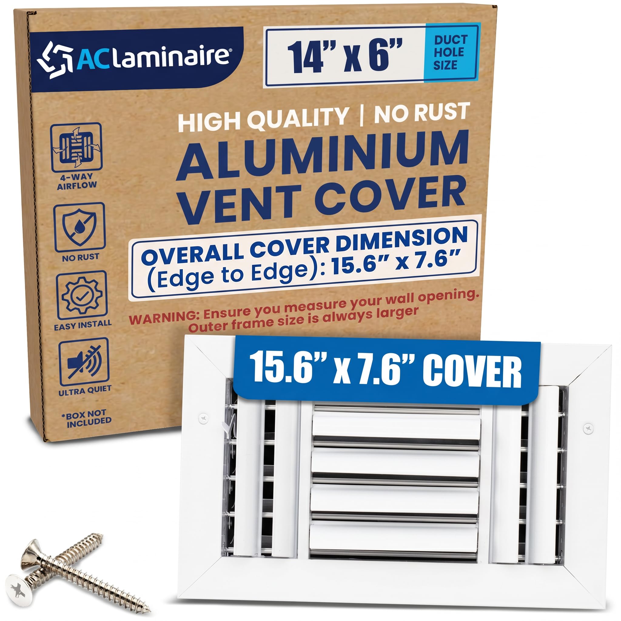 [Agujero de conducto de 14 x 6] Cubierta de ventilación. 4 vías: difusor de techo HVAC de suministro de aire ajustable de hoja curvada de aluminio. con amortiguador de hoja paralela multiobturador, lo