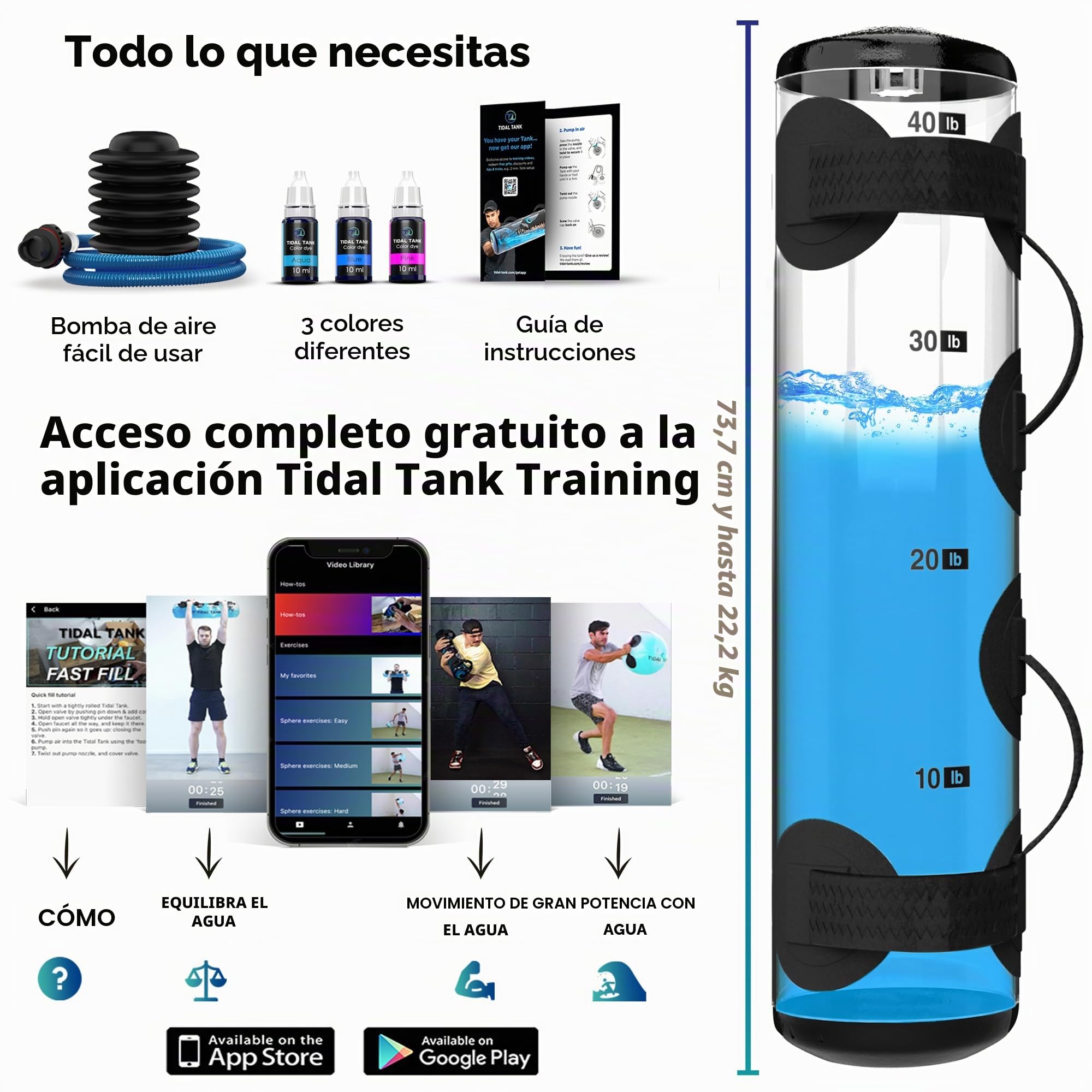 Tidal Tank: Aqua Bag en Lugar de Saco de Arena, Bolsa de Entrenamiento con Pesas de Agua, lo último en Entrenamiento de Core y Equilibrio, de 3 kg a 30 kg
