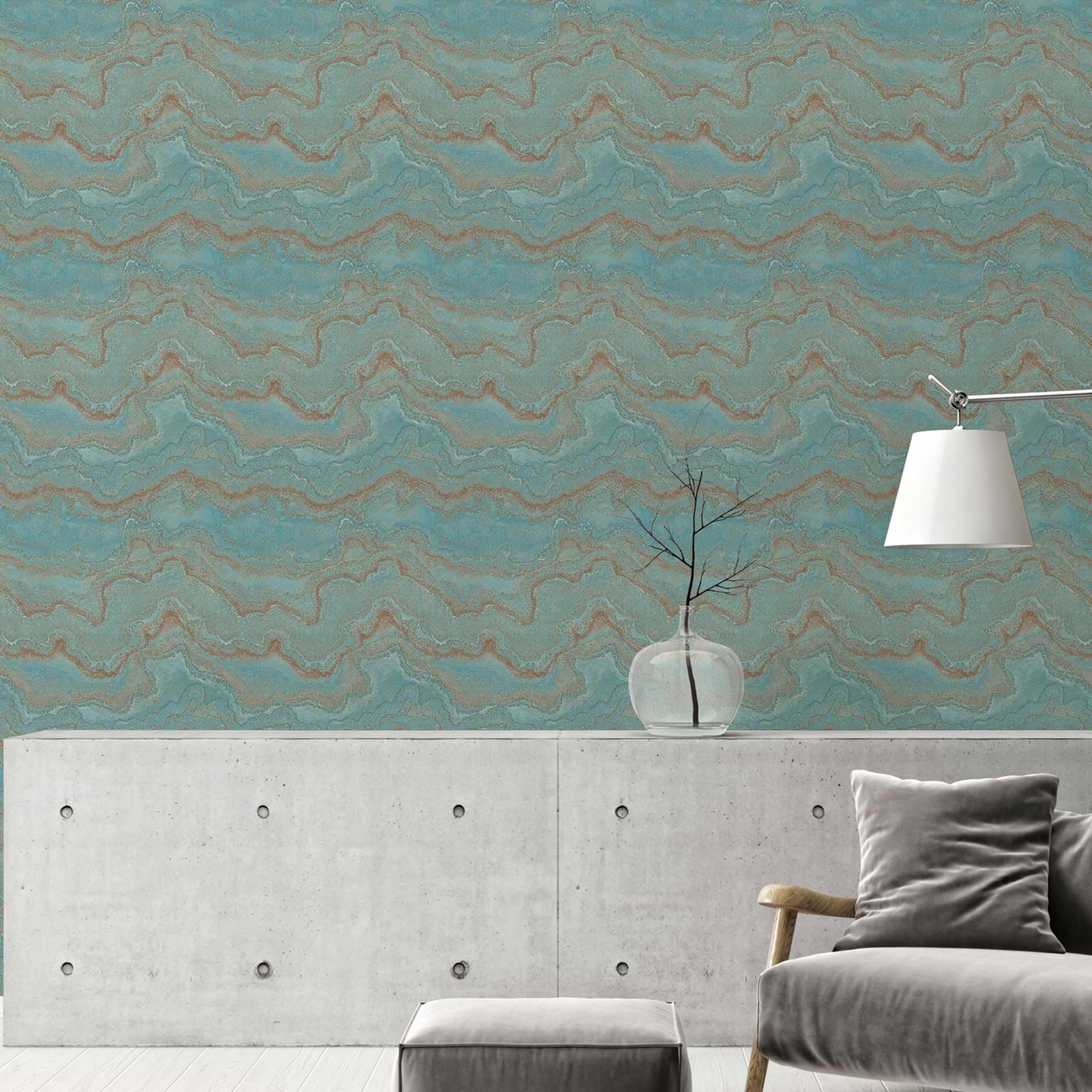 Livingwalls behang - effen - turquoise - 53 cm x 10,05 m - AS-393306