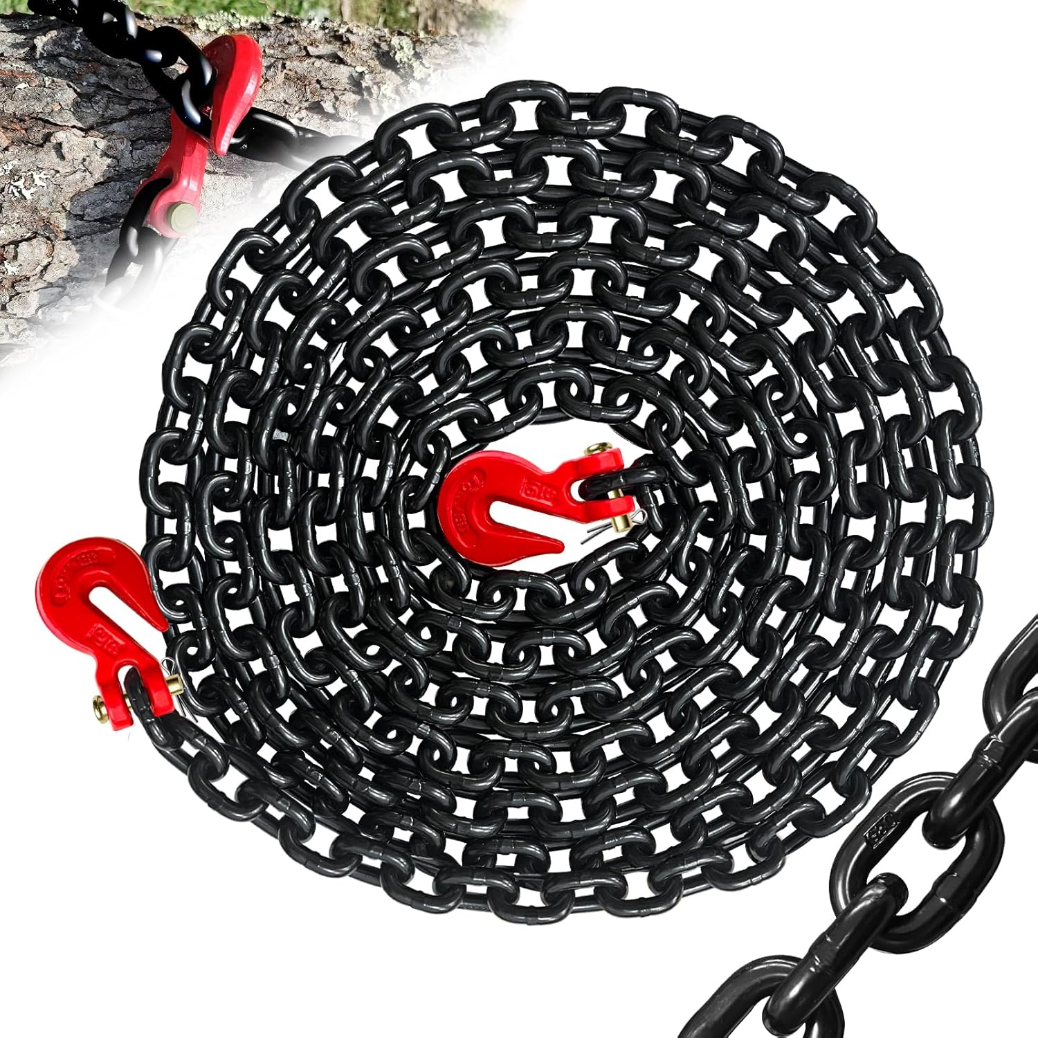 SENKEYFE 5/16" G80 Binder Chain 15FT Trailer Safety Chains w/ Clevis Grab Hooks, 4900 lbs SWL, 4:1 Safety Factor for Towing & Logging