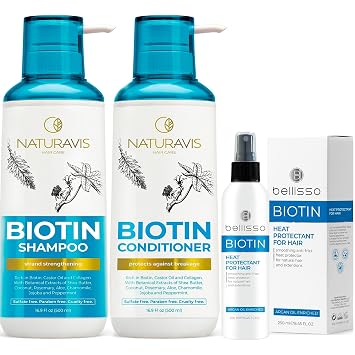 Biotin Shampoo and Conditioner Set with Castor Oil and Biotin Heat Protection Hair Spray with Moroccan Argan Oil