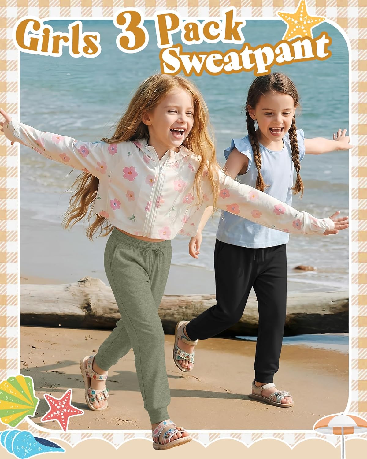 3 Pack Girls Jogger Sweatpants Soft Athletic Sweat Pants for Kids Youth with Pocket Drawstring Years 5-16