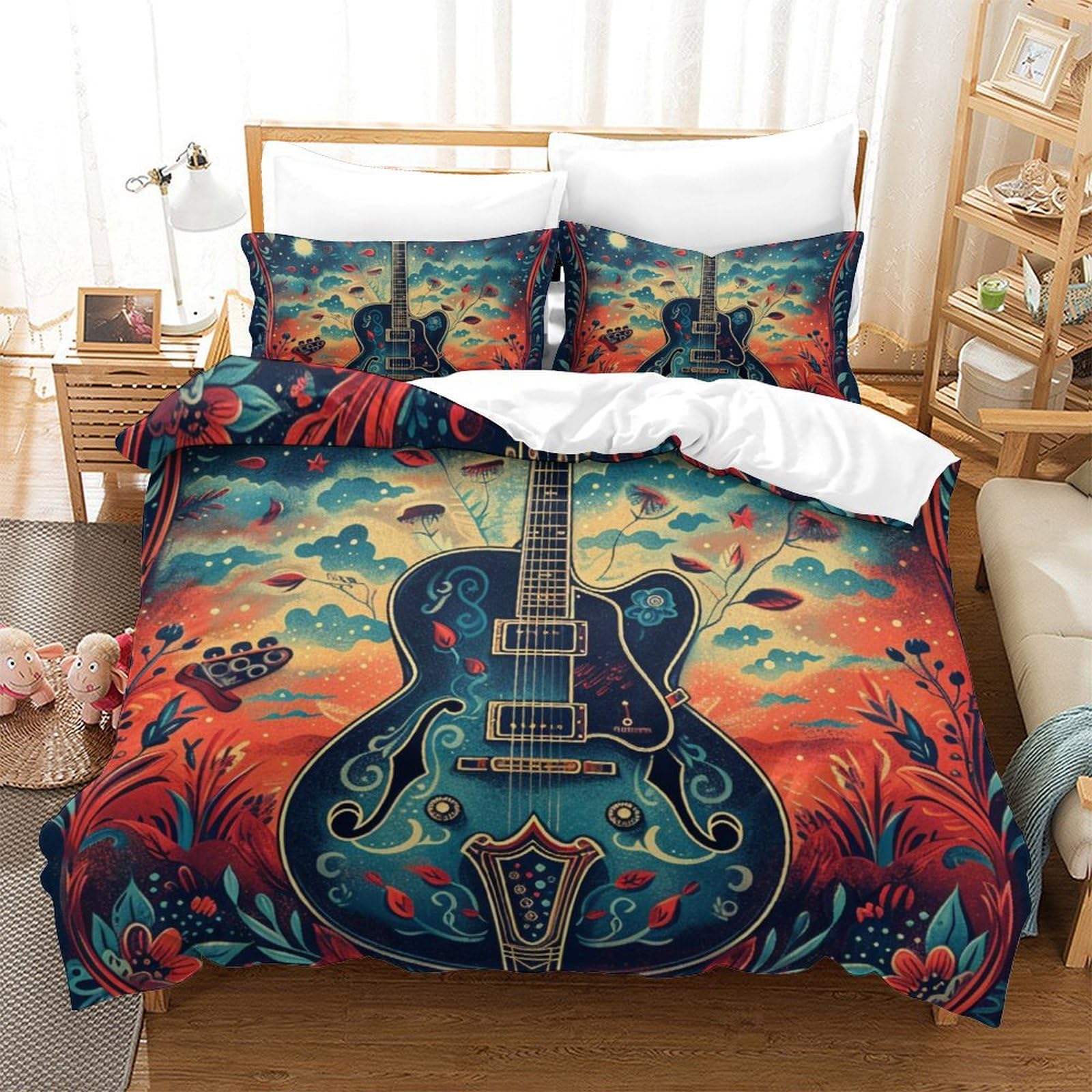 Housse de couette guitare 3D sans repassage avec zip pratique 220x240 cm