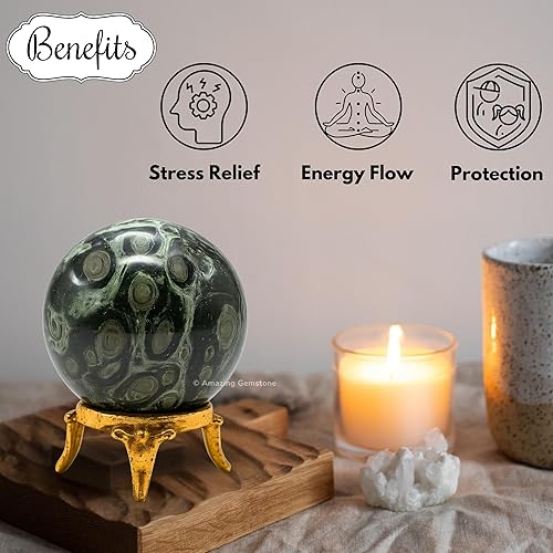 Vista 496 de Amazing Gemstone Black Tourmaline Crystal Ball with Stand - 2" Inches Crystal Sphere Meditation Balls for Witchcraft and Decorative Balls