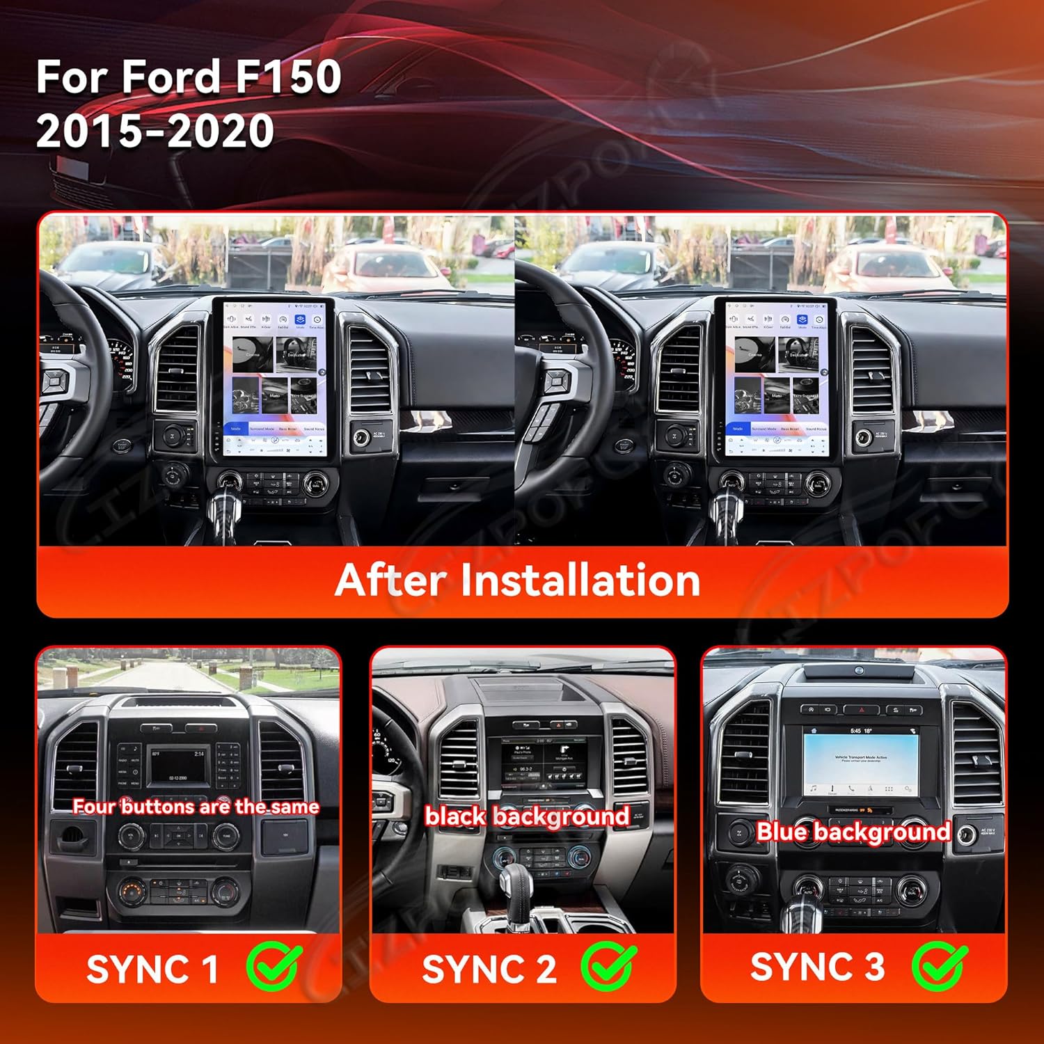 14.5 Inch Tesla Style Android 13 Car Radio 8+128GB for Ford F150 2015 2016 2017 2018 2019 2020 Head Unit Carplay GPS Navigation Screen Upgrade Multimedia Player Android Auto(SYNC-3)