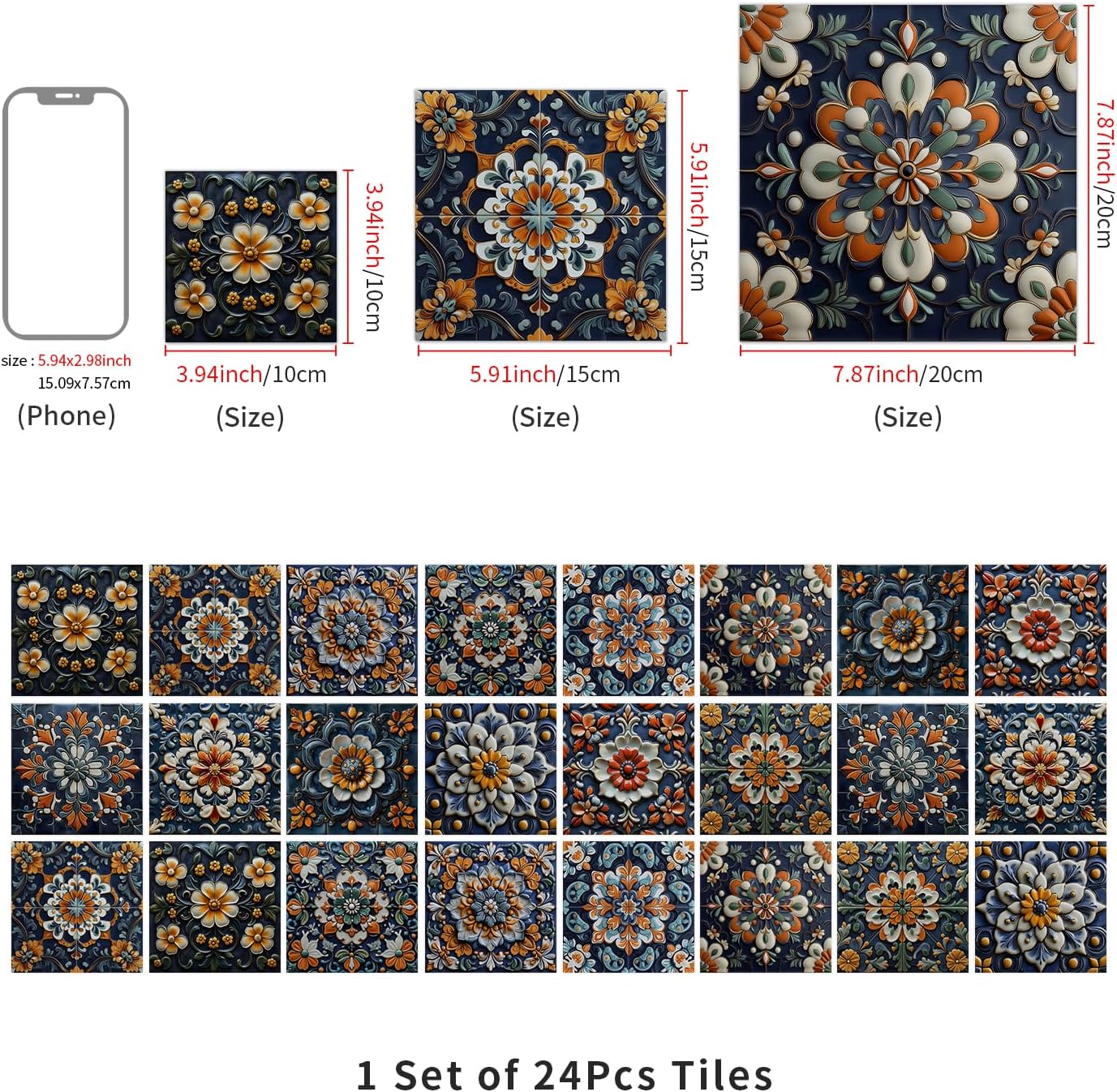 Amazon.co.jp: キッチン ホーム タイル ステッカー 30X30CM カラフル タイルに貼る ホーム タイル ステッカー 浴室用 壁タイルに貼る  キッチンのバックスプラッシュ用 タイルに貼る 粘着ビニール ホームデコレーション （16枚） : ホーム＆キッチン セラミックタイル 壁 ... タイル貼り、 24枚入り オレンジレッドフローラルタイルステッカー 浴室・キッチン・バックスプラッシュ用 複数サイズ(24 Pcs/