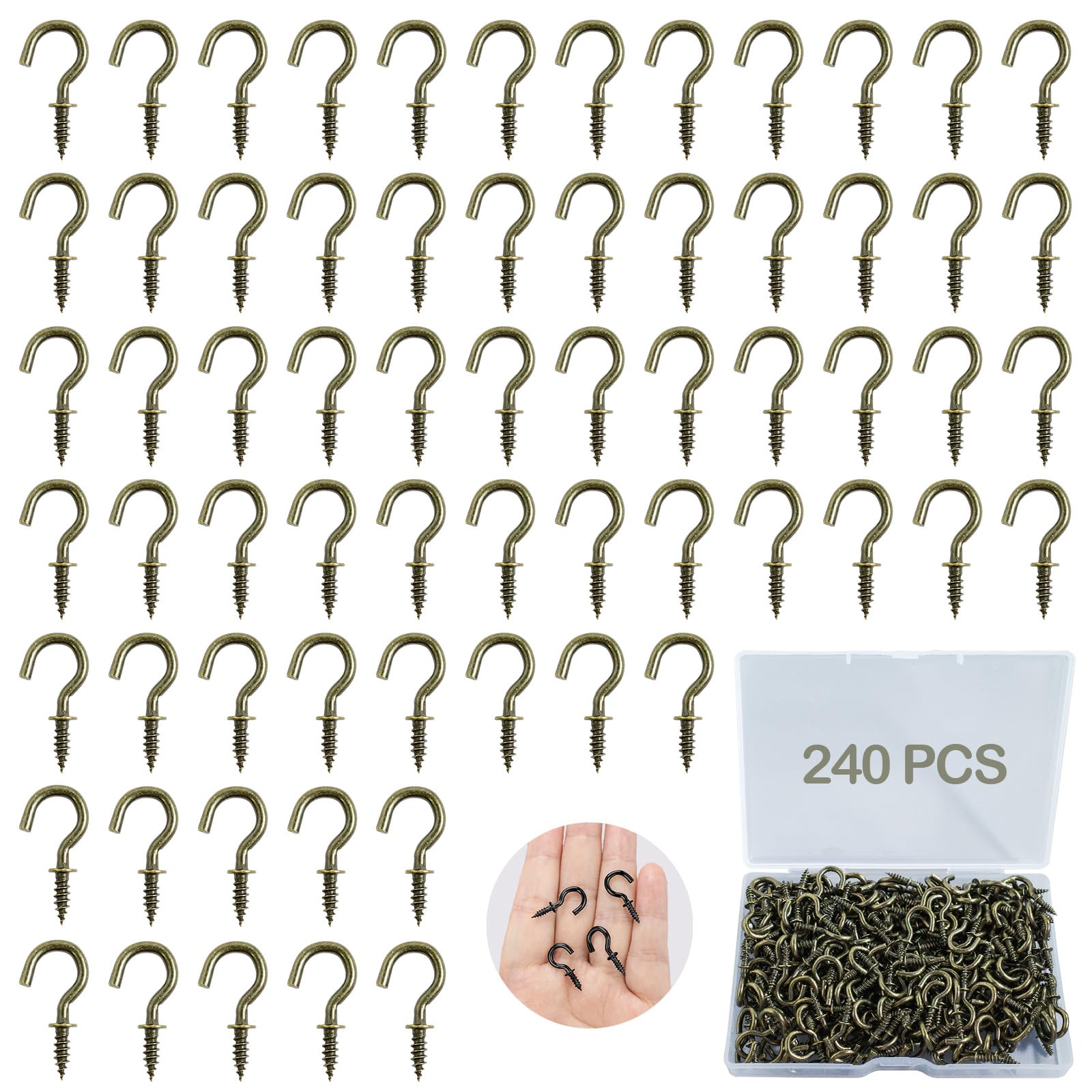 240 Pezzi Ganci a Vite Piccoli 1/2 Pollice Bronzo Ganci Avvitabili a Metallo Gancio a Vite Soffitto per Superfici Plastica Legno Appendere Piante Decorazioni Artistiche Natalizie (con Scatola)