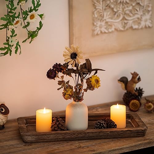 Vista 4 de Hanobe Bandeja de madera para decoración de velas bandejas largas rústicas de madera rectangular para decoración de granja estrecha para comedor