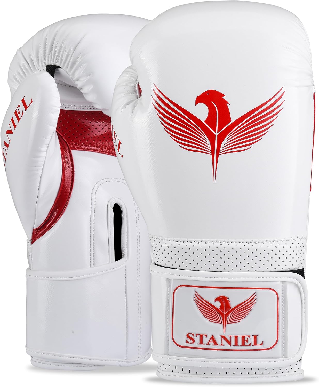 Staniel Osprey Series S7 Boxing Training Gloves - Synthetic Leather with Long Injected Foam Padding, Extra-Wide Hook & Loop Closure, Foam-Lined Satin Interior for Comfort, Includes Free Mesh Backpack