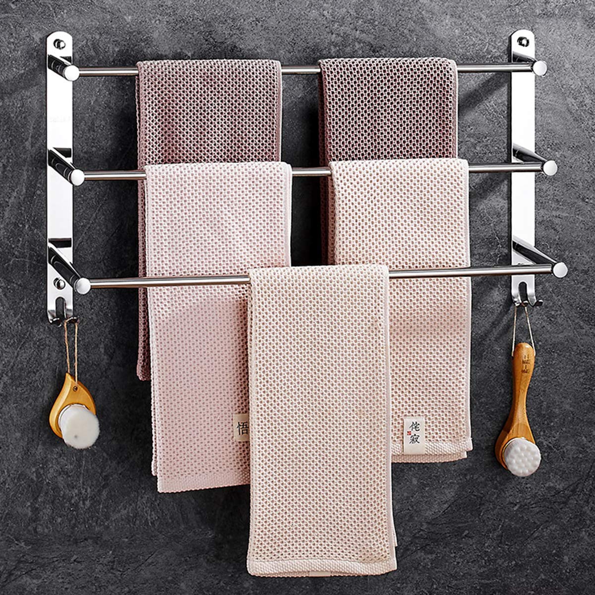 Handtuchhalter, 70 cm 3-Tier Bad Handtuchhalter mit Haken, SUS 304 Edelstahl Spiegel Polieren Wand Handtuchhalter, Handtuchhalter für Küche Bad Toilette Hotel Büro