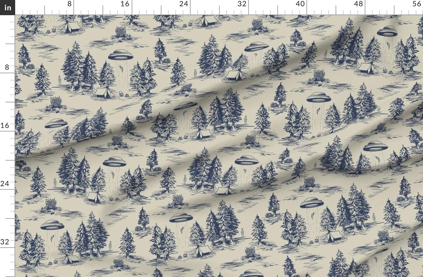 Spoonflower Fabric - Alien Toile Outer Space Camping Tent UFO Abduction Whimsical Printed on Organic Cotton Sateen Fabric by The Yard - Sewing Quilting Apparel Home Decor