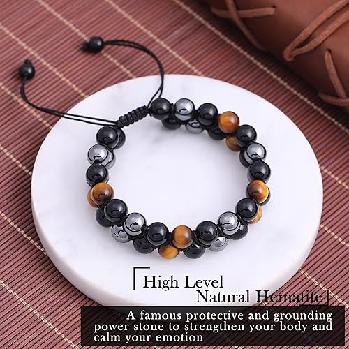 Miniatura 8 de Tiger Eye Bracelet Starmond Triple Protection Bracelet for Men Women, Handmade Tiger Eye Beads Hematite - Black Obsidian Natural Stone Healing