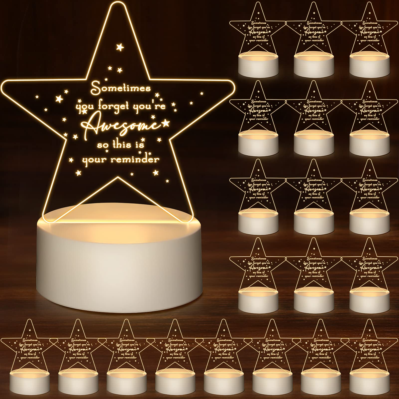 Photo 1 of 20 Pcs Employee Appreciation Gifts Bulk Sometimes You Forget You're Awesome Gifts Acrylic Night Lamp with Base Coworkers Thank You Gifts Inspirational Gifts for Women Nurse Teacher Students (Star)