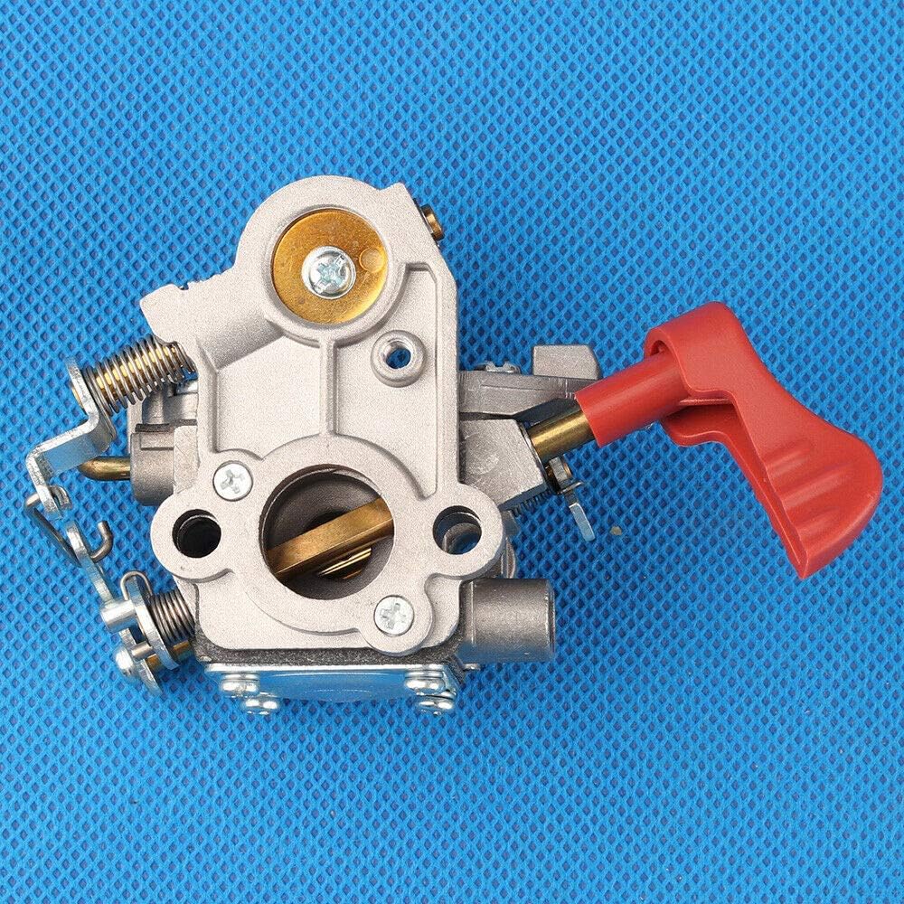 Side view of the Fricgore replacement carburetor showing the throttle linkage.