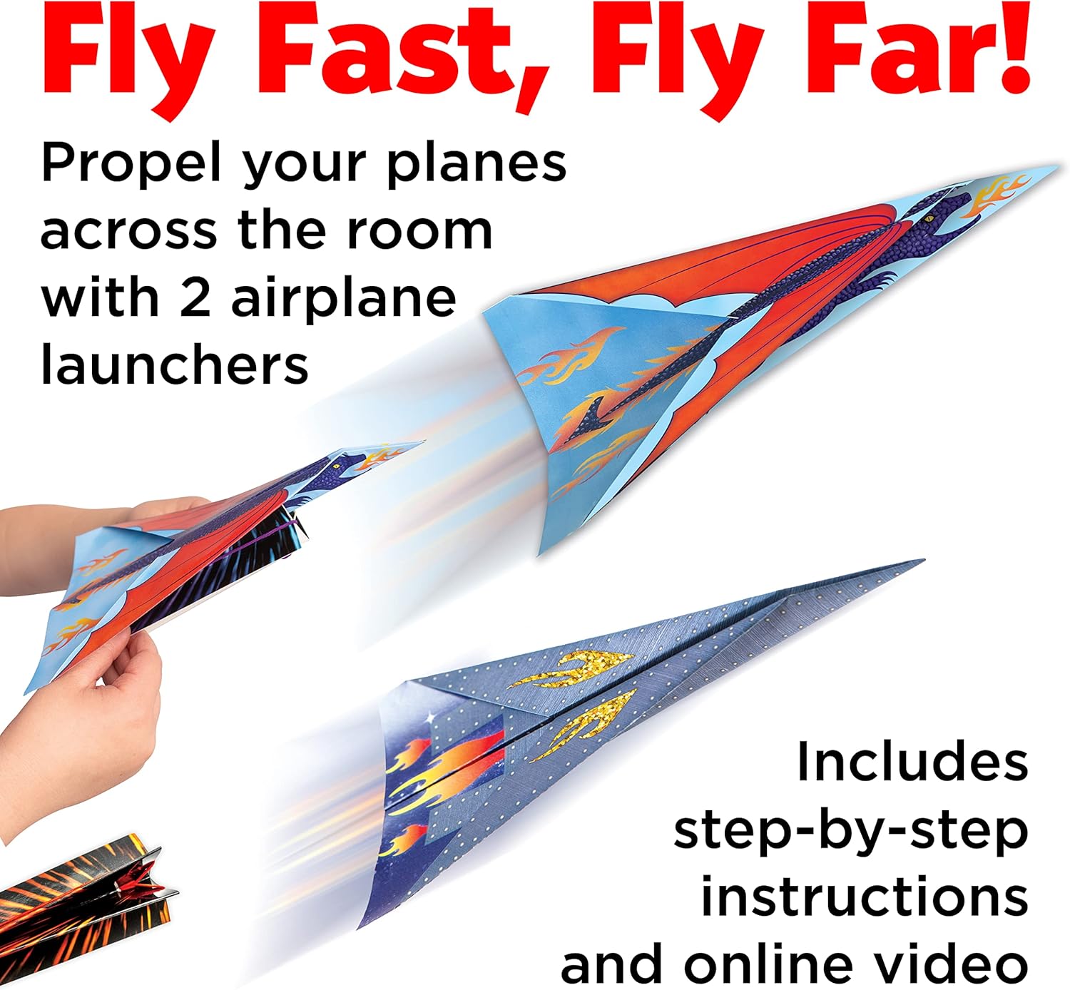 Creativity for Kids Fold and Launch Paper Airplanes - Create 80 Paper Planes, 2 Airplane Launchers, Crafts for Kids Age 6-8+ : Toys & Games