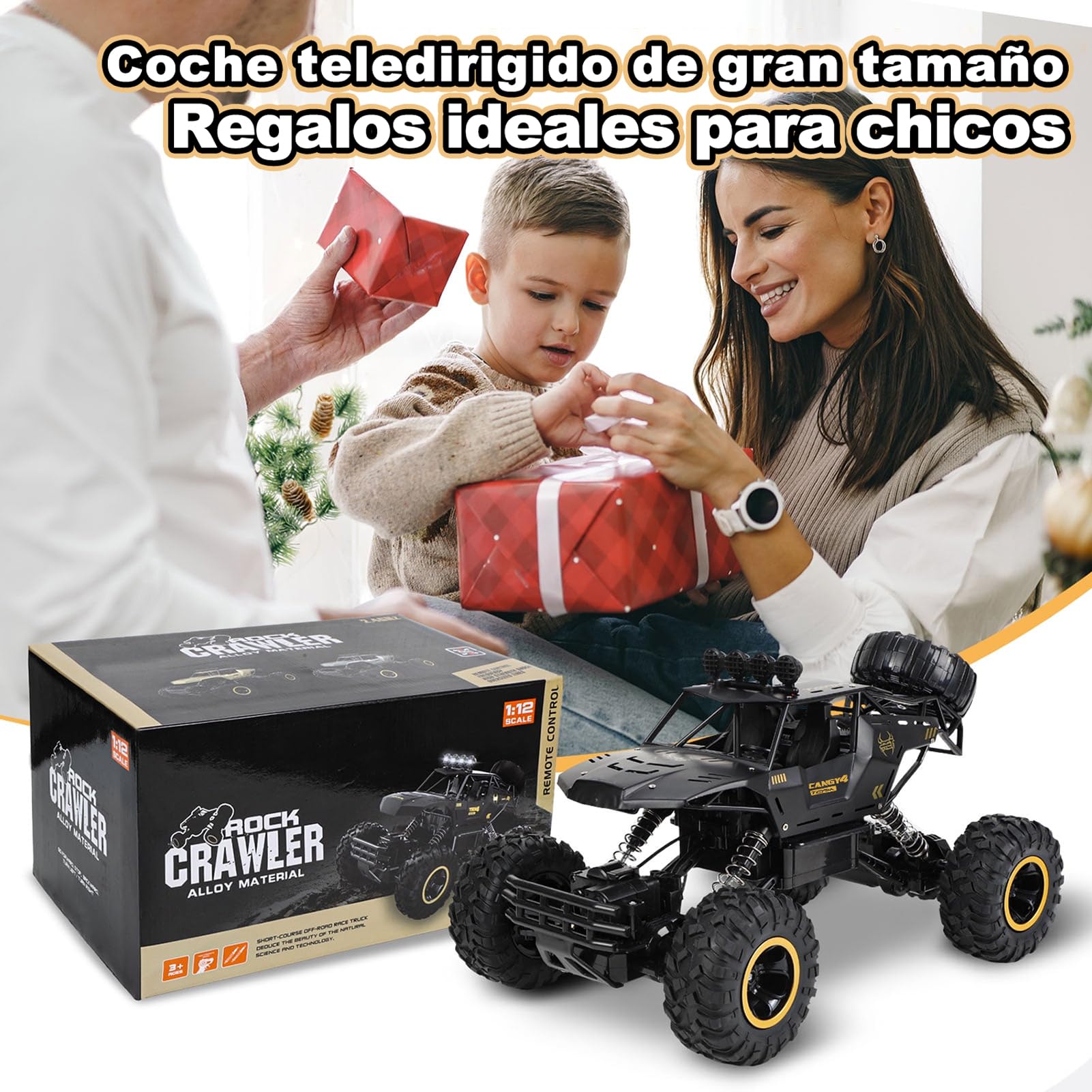 Jiakora 1:12 Coche Teledirigido Grande, 2.4GHz Coche RC Juguetes, Coches Teledirigidos 4x4 de con Luces, Monster Truck Teledirigido, 2 Baterías, Juguetes Coches para Adultos y Niños Mayores de 6 años