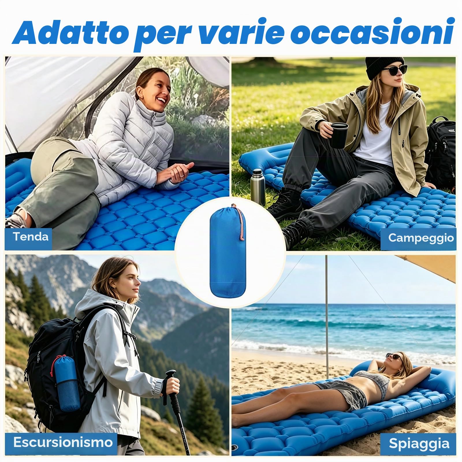 Materassino ad aria, Materassino Campeggio,Materassino Trekking, Gonfiabile con pompa a pedale e cuscino, Compatto e Portatile per Zaino,Escursionismo e Attività all'Aperto