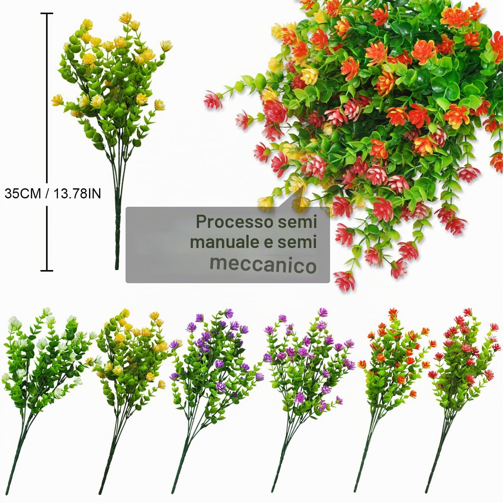ROLLWAY 6 Pezzi Fiori Finti da Esterno Artificiali, Piante Plastica per Balconi, Piante da Appendere Vaso da Giardino, Decorazione per Matrimoni Cascine