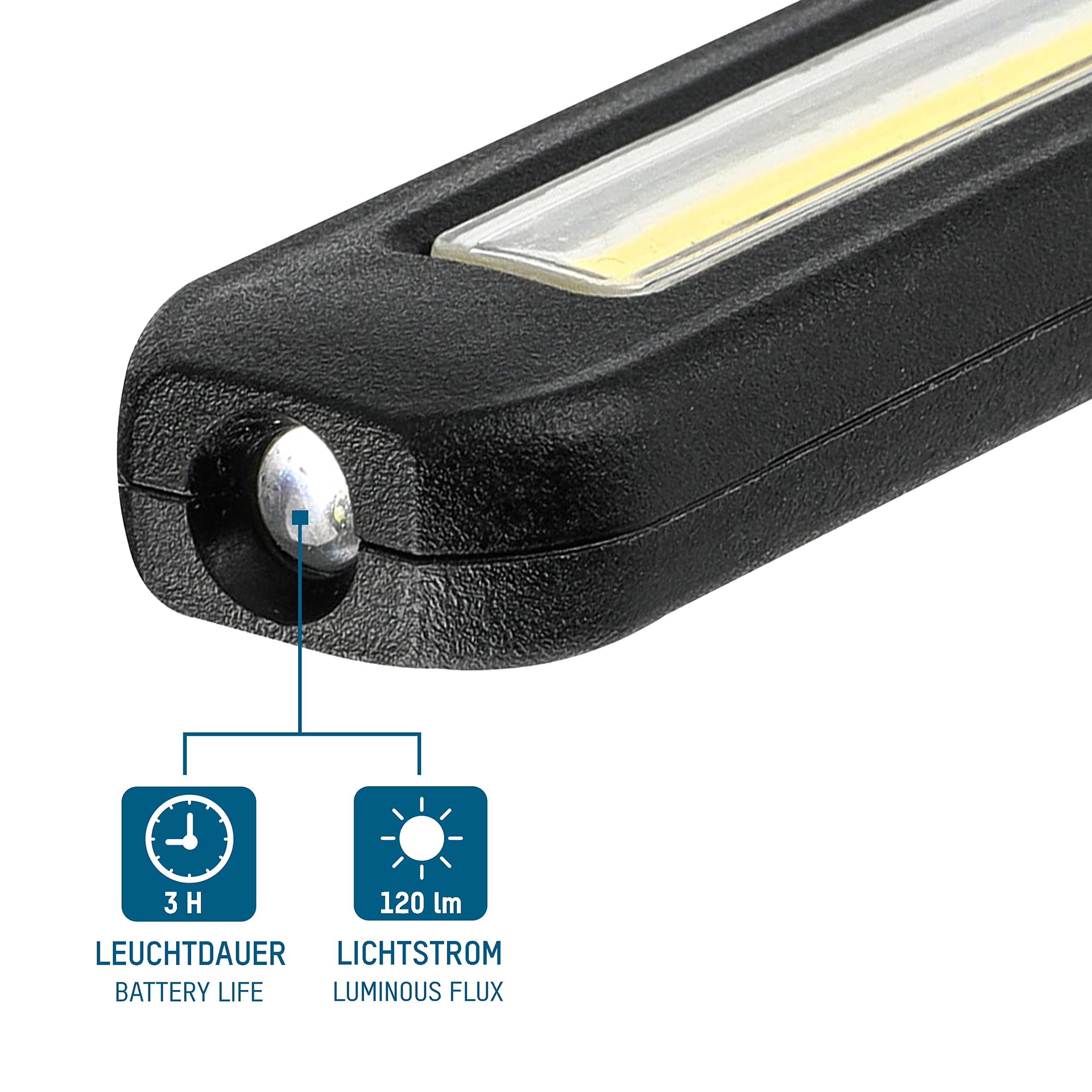 Ansmann Lampada da lavoro professionale IL700R, 7 W, COB LED 2 in 1, ricaricabile con magnete e gancio, maneggevole e robusta per officina, cantiere, artigianato, auto, ispezione, colore nero