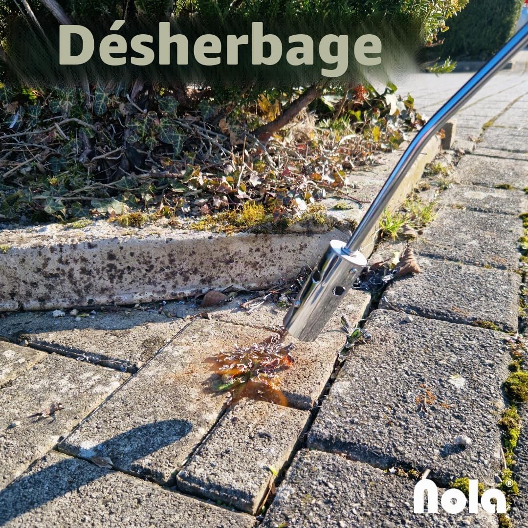 Désherbeur thermique NOLA max. 1,3 °C, connexion à baïonnette, herbicide de 80 cm, brûleur à gaz butane Art. 879, brûleur à gaz puissant, allumage piézoélectrique, flamme réglable, compatible : NOLA