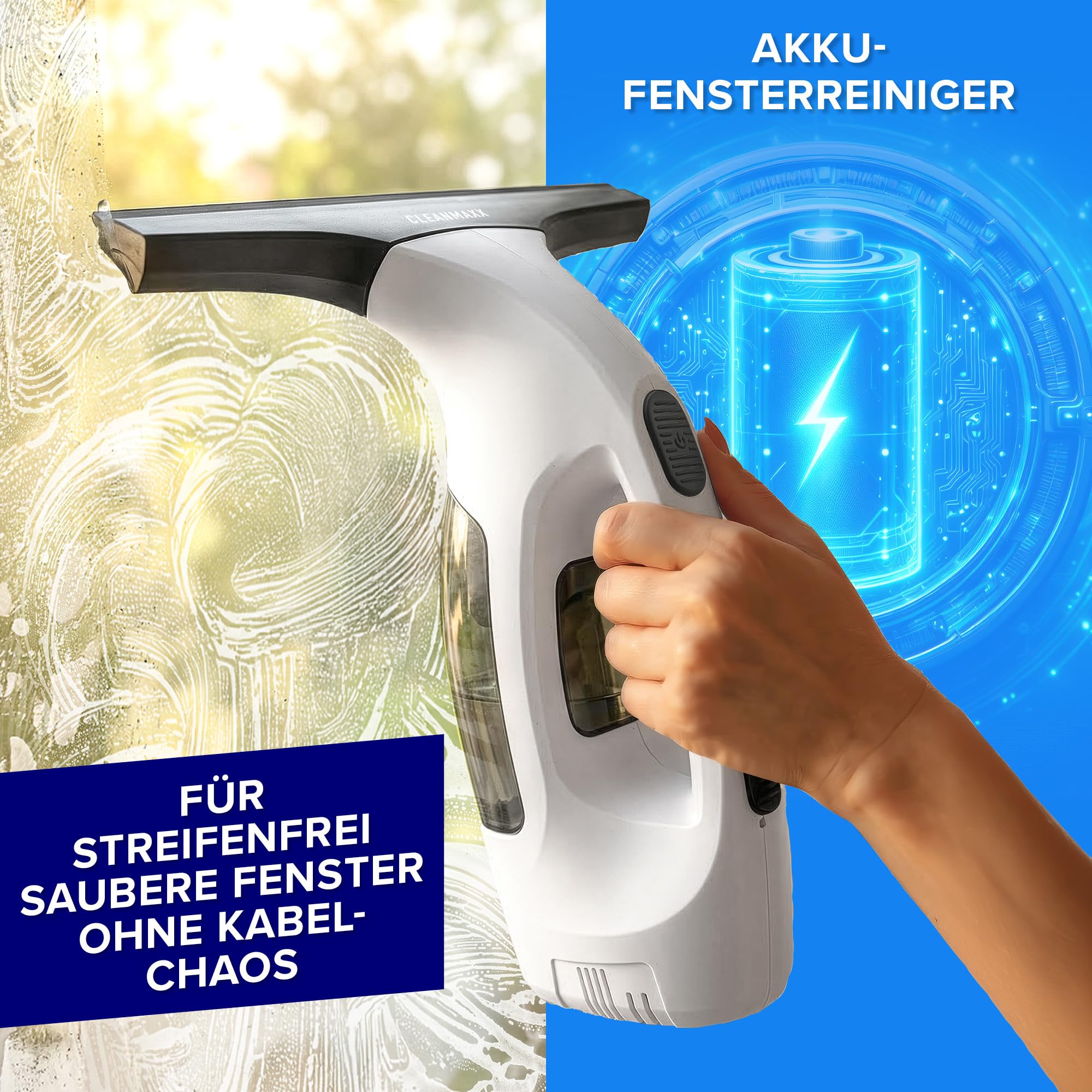 CLEANmaxx Akku-Fenstersauger-Set, 2000 Pa, 30 Min., Fensterputzer kabellos