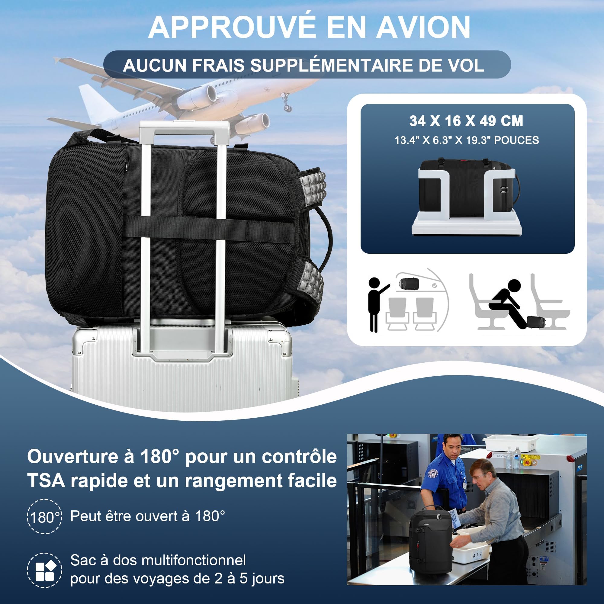 sac de voyage sous vide, 60 L extensible sac a dos compression sous vide, sac à dos pour ordinateur portable 17 pouces,sac a dos voyage cabine avion sous vide avec pompe, noir