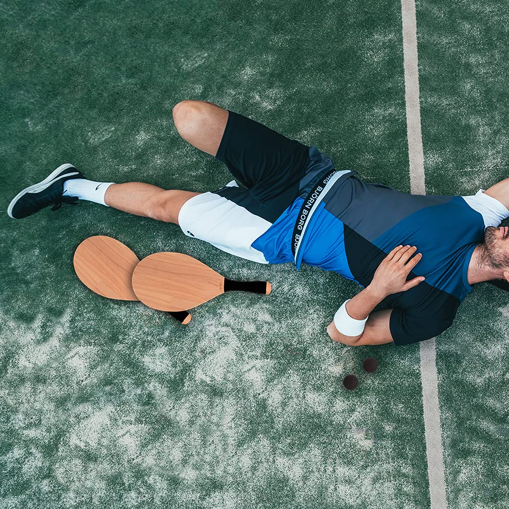 NI-ROU Solid Wood Pickleball Paddle Ball Toy with Carry Bag 2pcs Paddles and 2 Balls Beach Rackets Ball Games for Kids and Adults