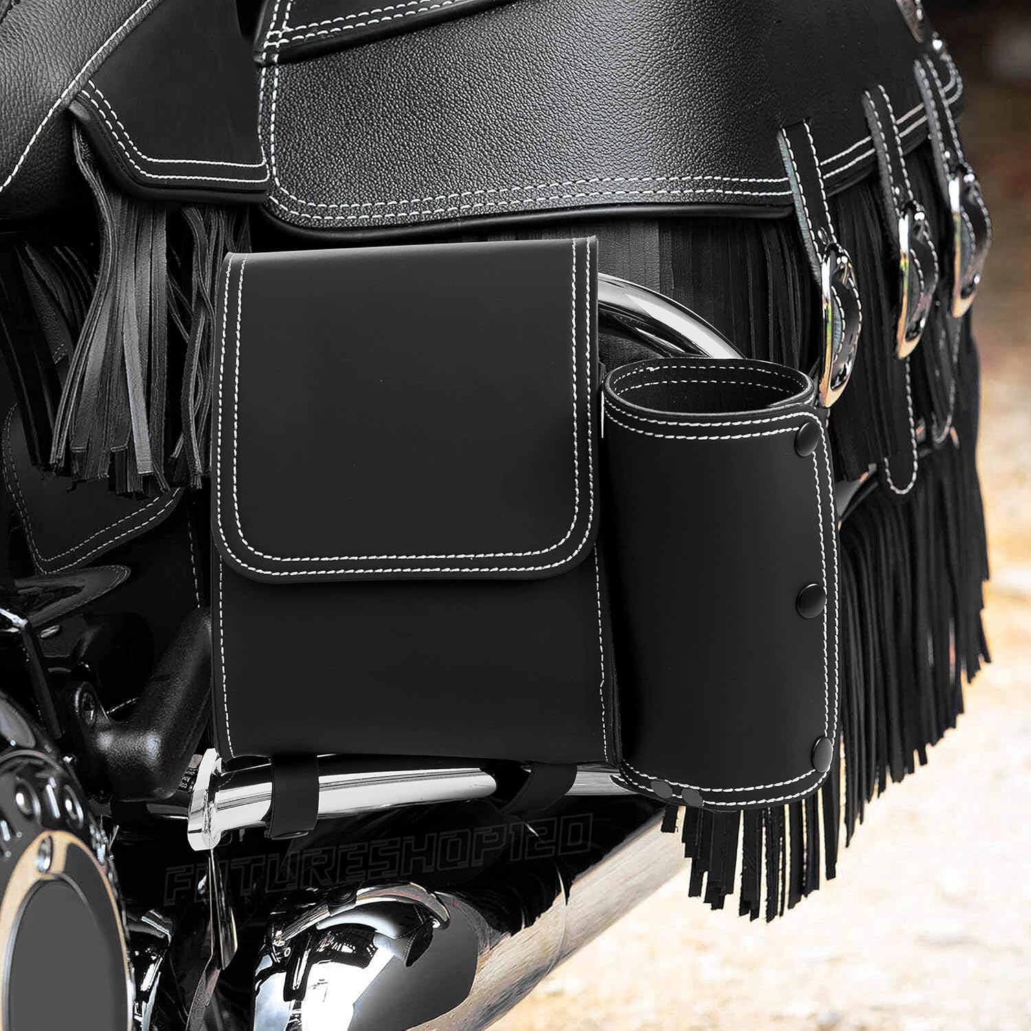 Fit 2023 Indian Challenger Rear Highway Bars Bag Indian Chieftain Crash Bars Motorcycle Saddlebags Indian Challenger Accessories (Black Bar Bag)