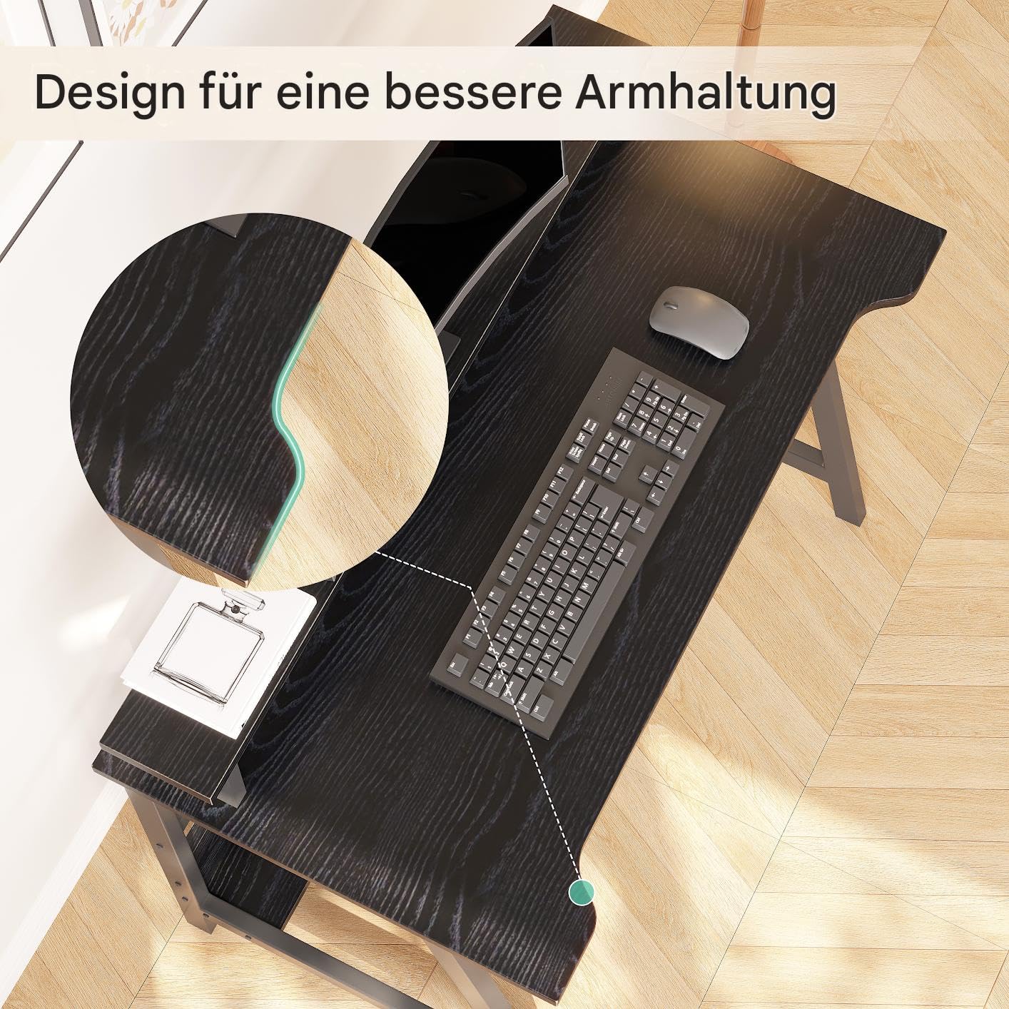MIN WIN Schreibtisch mit Monitorständer, Kleiner Computertisch mit Stauraum, Bürotisch für Home Office, kleine Räume, Schlafzimmerb, 80 x 50 x 86.5 cm